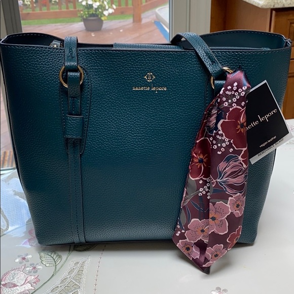 Nanette Lepore Handbags - Nanette Lepore Myles Tote Bag with Scarf in Teal